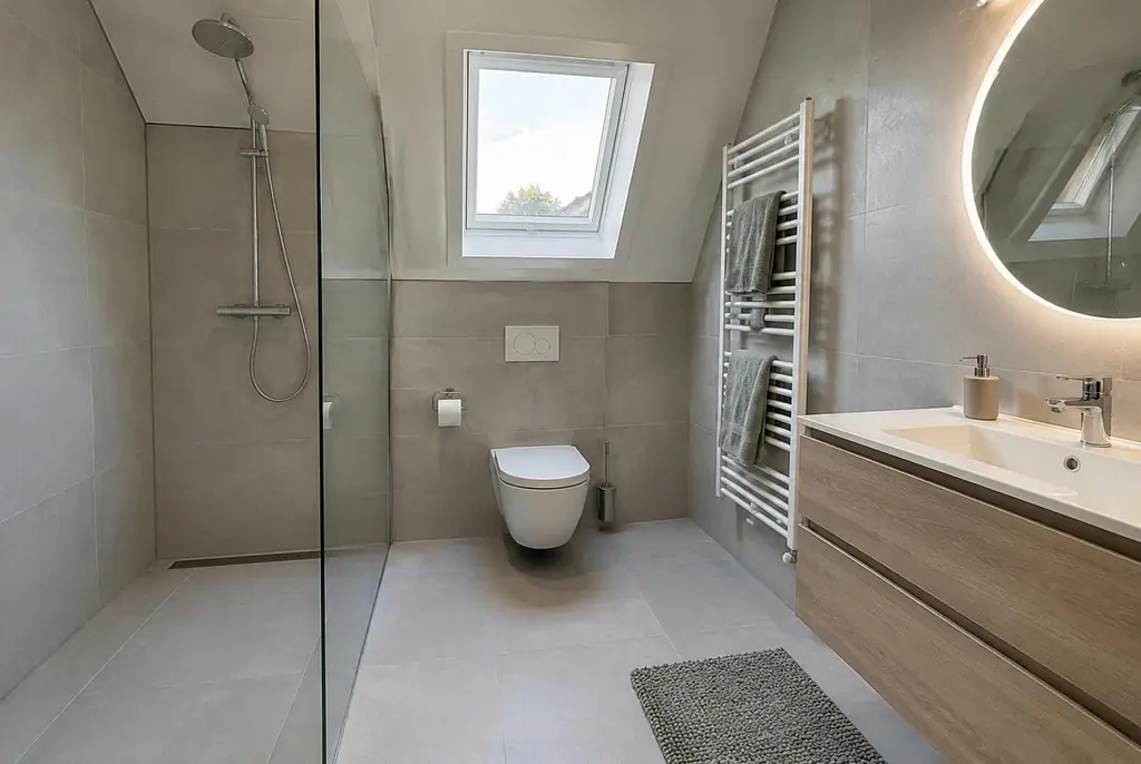 Lekdetectie Medemblik – droge badkamer met inloopdouche na herstel